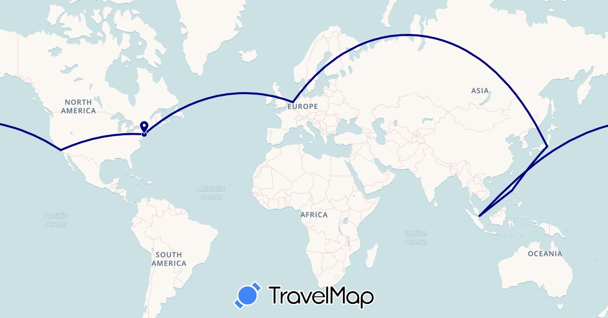 TravelMap itinerary: driving in Japan, Netherlands, Philippines, Singapore, United States (Asia, Europe, North America)